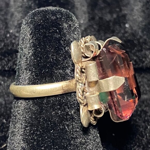 Vintage Sterling Silver Ring With Faceted Square Amethyst Gemstone Size 4.75 - Picture 4 of 9